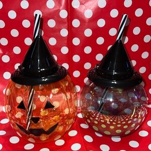 New Set of 3 Halloween Icon Plastic Canteen Sippers with Straws (Charlie)